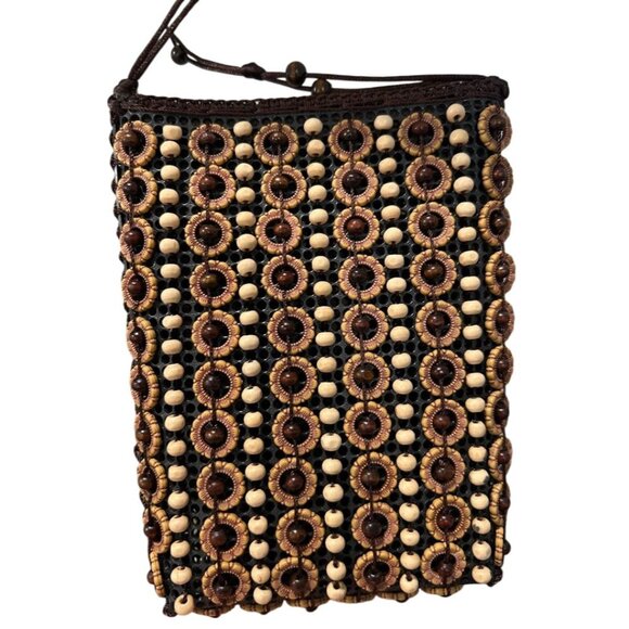 Handcrafted Panama Beaded Wooden Crossbody Bag With Floral Design & Zipper‎ - Picture 6 of 12